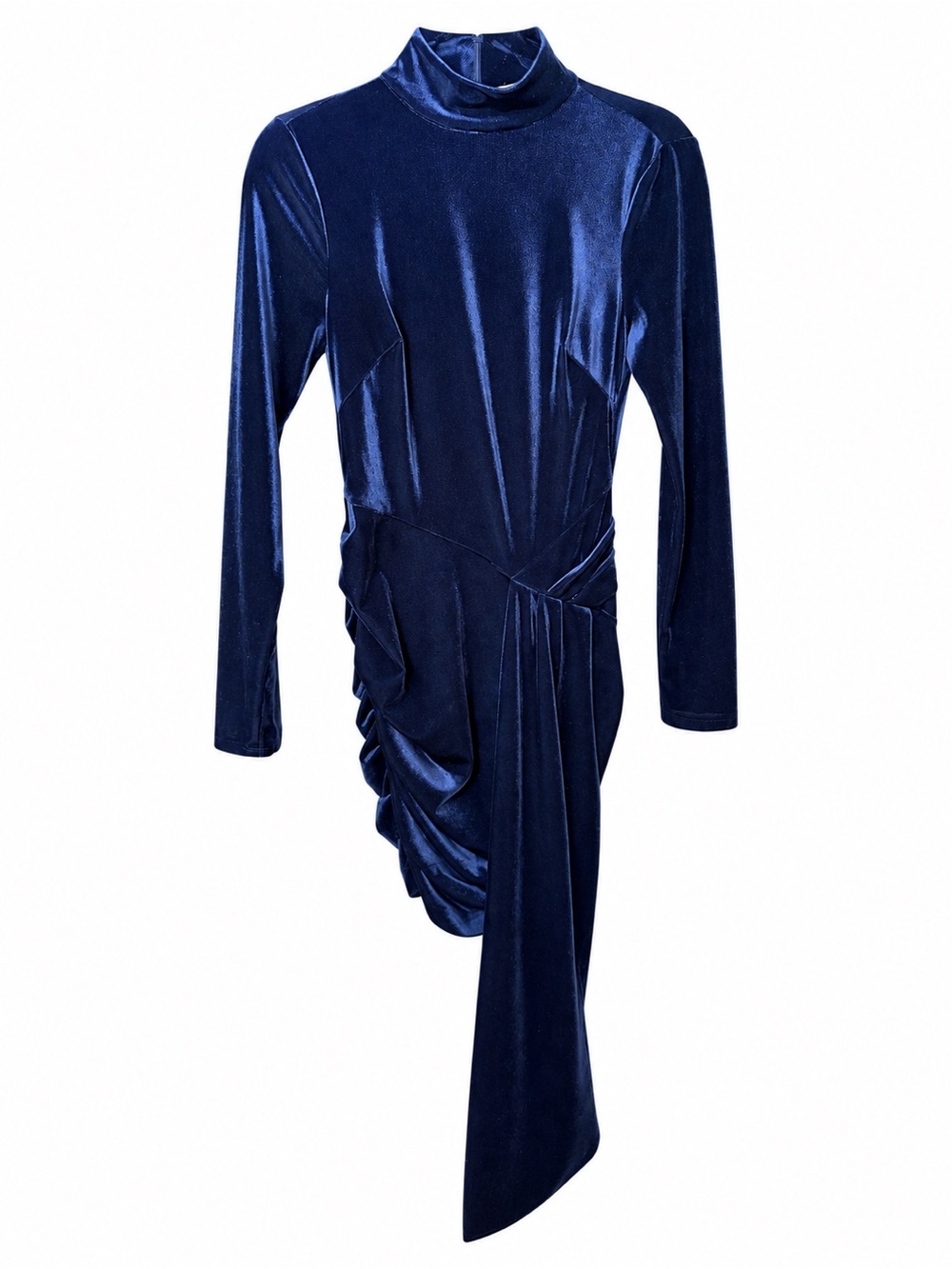 Ronny Kobo Yarden Navy Velvet Ruched Asymmetric Mini Dress XS